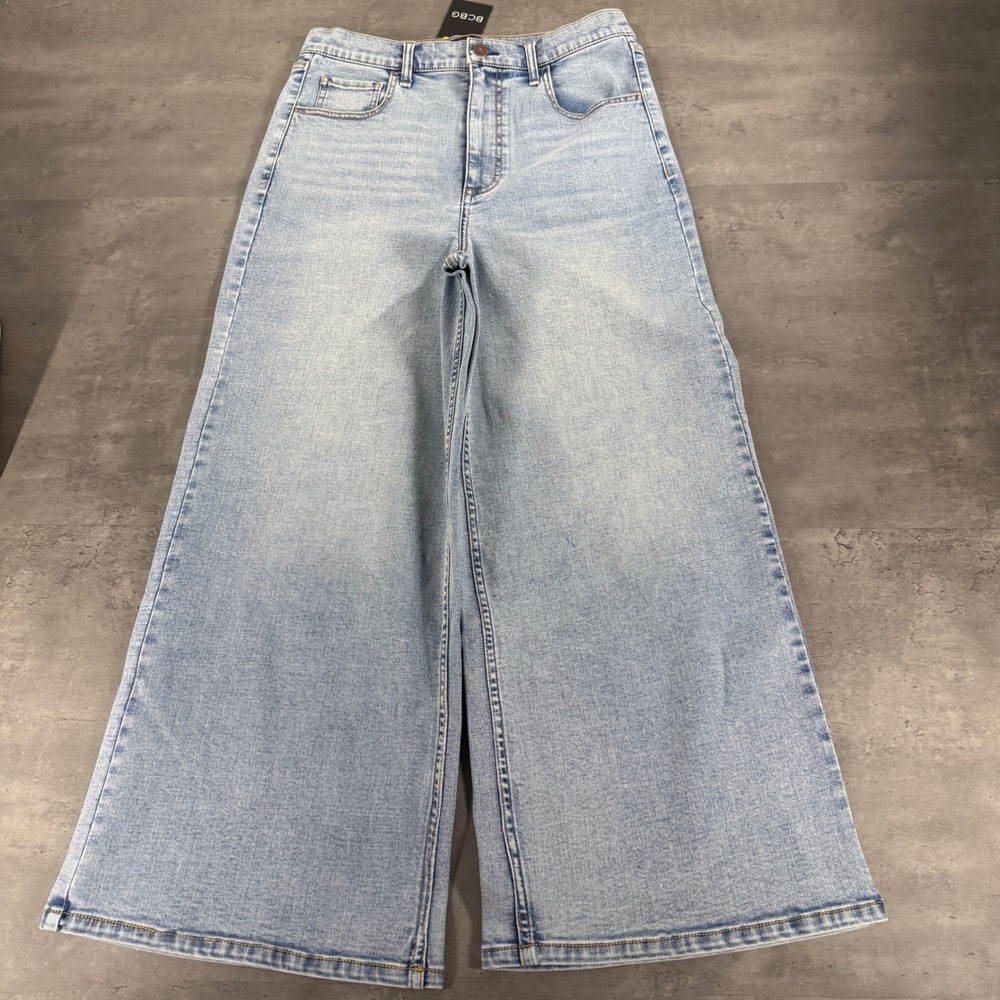 BCBG Jeans Womens 29 Light Wash Blue High Rise Denim Barrel Wide Leg Trousers